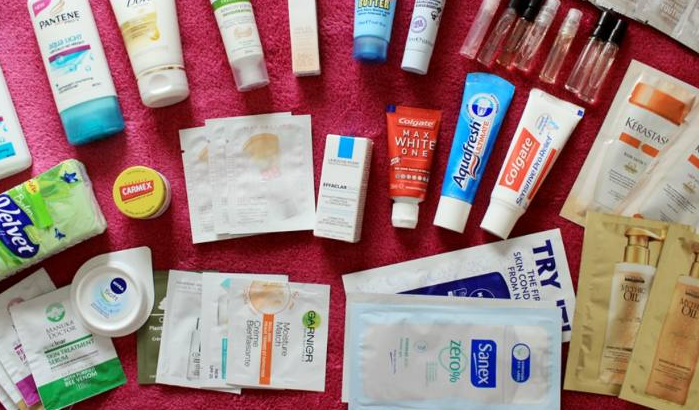 freebie haul of products laid flat